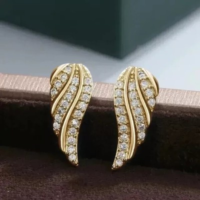 14K Yellow Gold Plated Wings Beauty Stud Earring 2Ct Round Lab Created Diamond