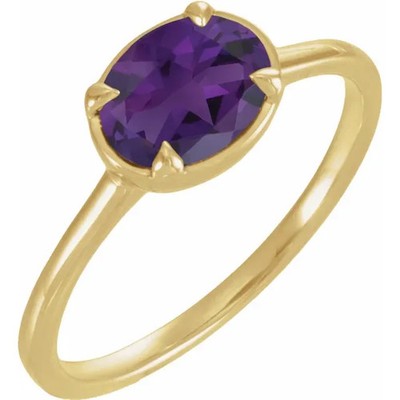 JADiamonds 10K Yellow Gold Lab-Grown Amethyst Claw-Prong Bezel-Style Ring