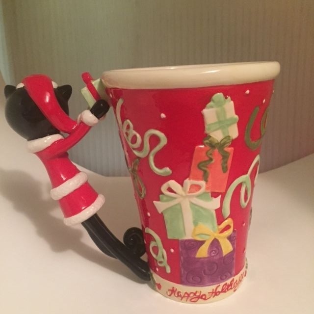 RARE Department Dept 56 HAPPY HOLIDAYS Christmas Cat Mug Coffee Cup - HTF