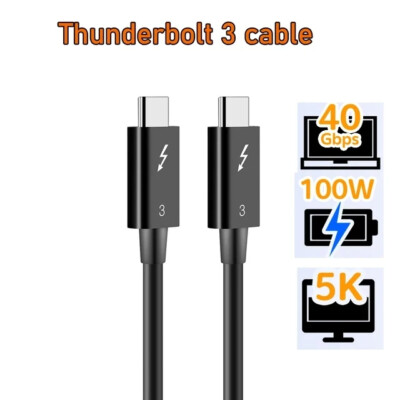 Thunderbolt 4 Data Cable PD100W Type-C Fast Charging Cable Support 8K 40Gbps 