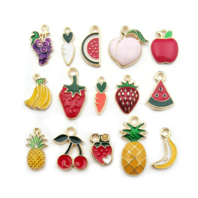 30Pcs Mixed Color Enamel Assorted Fruit Charm Pendants DIY Accessories