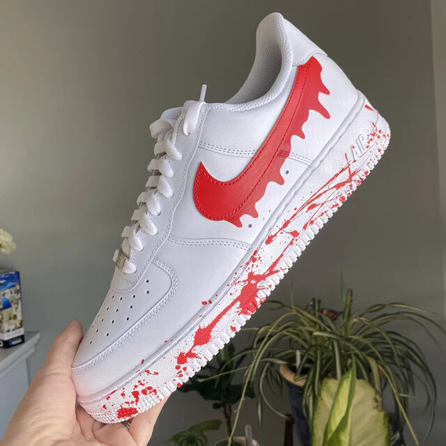 Nike Air Force 1 Custom Red and Blue Drip Splatter White Shoes USA All Sizes - Picture 4 of 12