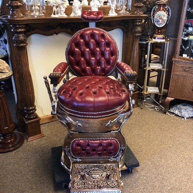Antique Oak Matched Pair Koken & Kochs Double Round  Barber Chairs