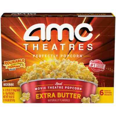 AMC Theatres Microwave Popcorn 6ct, Extra Butter &Classic Butter &Lightly Salted