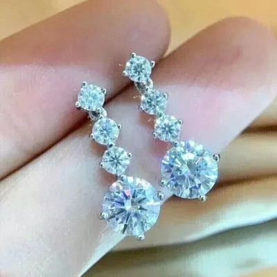 2.20Ct Round Lab Created Moissanite Solitaire Drop Earring 14K White Gold Plated