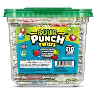 SOUR PUNCH Twists, 3'' Assorted Flavors Chewy Candy, 210 Pieces, 2.59 lb Jar