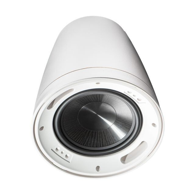 8" Hanging Subwoofer 300W, 4Ohm/70V Switchable Taps, Outdoor IP66 Rated, White