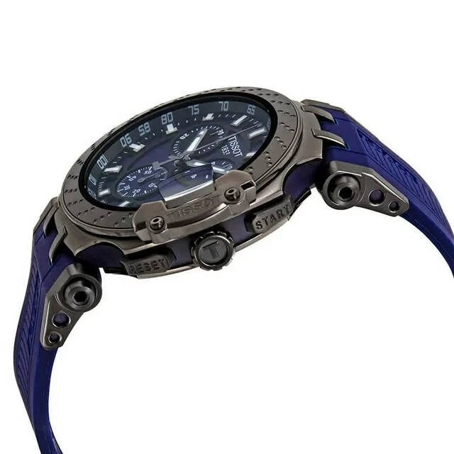 Pre-owned Tissot T-race Chronograph Blue Dial Rubber Strap Men's Watch T115.417.37.041.00