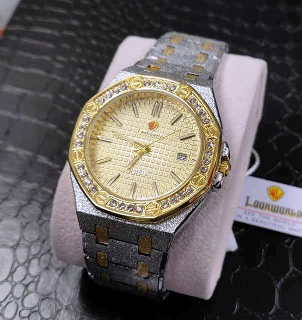 Orologio Polso Lookworld Unisex Quarzo Data Elegante Bicolore Quad Dorato lac