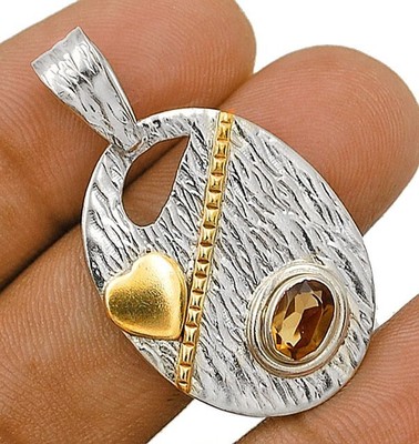 Natural Two Tone Smoky Topaz 925 Solid Sterling Silver Pendant 1 1/2'' Long @B3-8