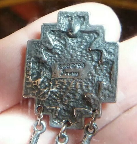 Vintage EJC 90 Pewter & Onyx Inlaid Dangle Feathers Southwestern Style 1990