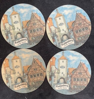 SET OF 4 BIERDECKEL GERMAN COASTERS ROTHENBURG OB DER TAUBER ANSBACH