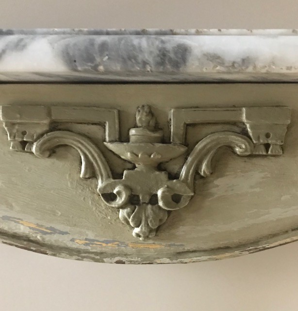 Painted Antique Console Tables (Pair) - Gris de St. Anne Marble Tops
