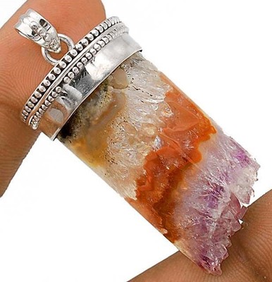 Natural Amethyst Statelite Cylinder 925 Sterling Silver Pendant Jewelry @14-1