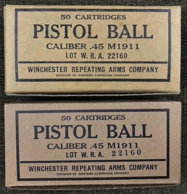 M1911 .45 ACP WWII NEW REPLICA 50 ROUND AMMO BOXES (SET A) - FA, EC & WRA LABELS