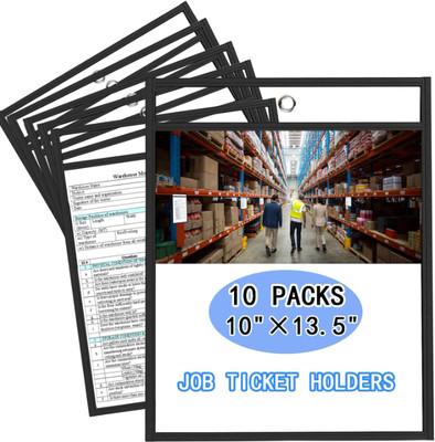10 Pack Job Ticket Holders, 10X13.5 Inches, Heavy Dry Erase Pockets, Oversized R