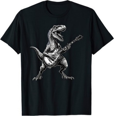 Rock Dinosaur Playing Electric Guitar Music Lover Funny T Shirt