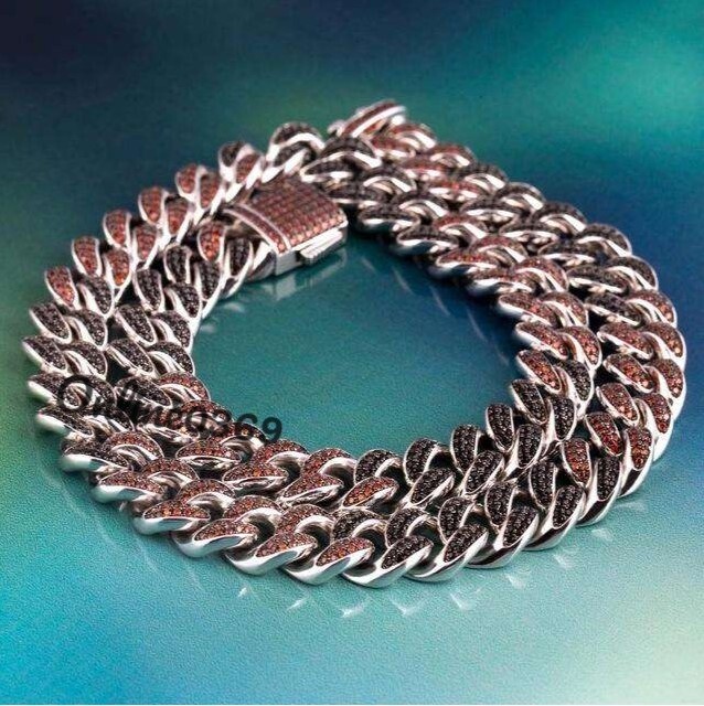 Pre-owned Online0369 Mens 9.9ct Garnet Simulate Black Simulate Cuban Link 12 X 20" Necklace Free Stud In Black & Red