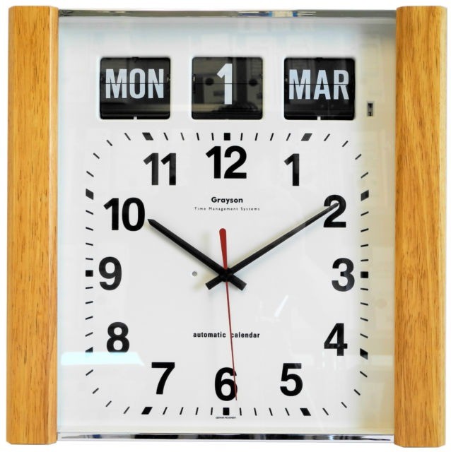 Grayson Wall Calendar Clock, real light wood, as new. Lounge clock or