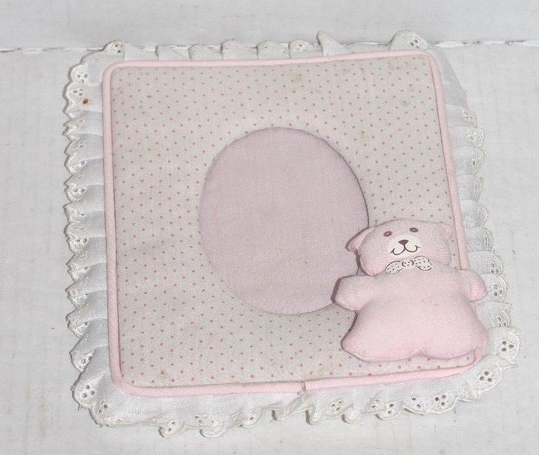 Vintage Pink Cloth Teddy Bear Picture Frame