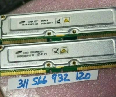 512MB =2x 256MB  RAMBUS RIMM  800-40 NON-ECC FOR Dell Dimension 8100 8200 8250 