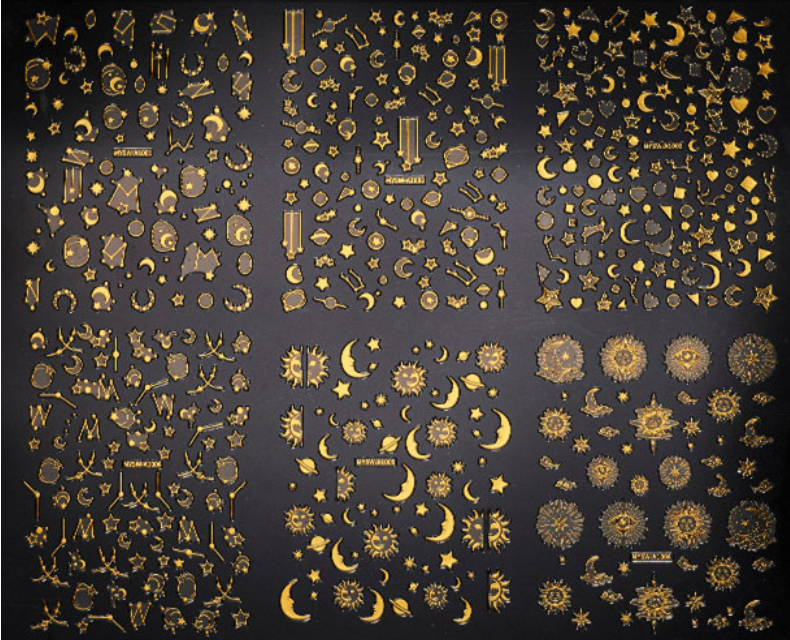 6 Sheets Set Moon Star Sun Gold Silver Nail Art Sticker Decoration Manicure NS53