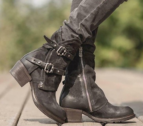 靴 y2k ring heal Buckle Boot crocoleather EU 40 / UK 7 Spiked Studded Metal Buckled New Rock Boots