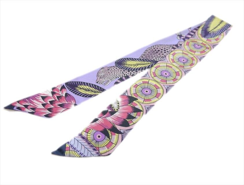 Authentic HERMES Twilly Ribbon Band Cheetah Monkey Silk #734 Authentic HERMES Twilly Ribbon Band Cheetah Monkey Silk #734