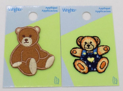 Teddy Bear Patch Embroidered Applique Iron On Lot Of 2 Wrights Cute New