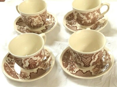 Fair Winds Alfred Meakin Cup & Saucer New York Harbor 1830 Lot of 4 Sets - 8 Pcs