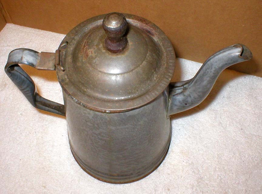 Antique Vintage Graniteware Coffee Pot 9” Gray Enamel Primitive