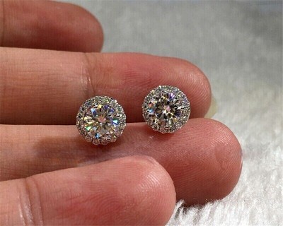 2.10Ct GRA Certified Moissanite Tester Pass Stud Earrings 14K White Gold Plated