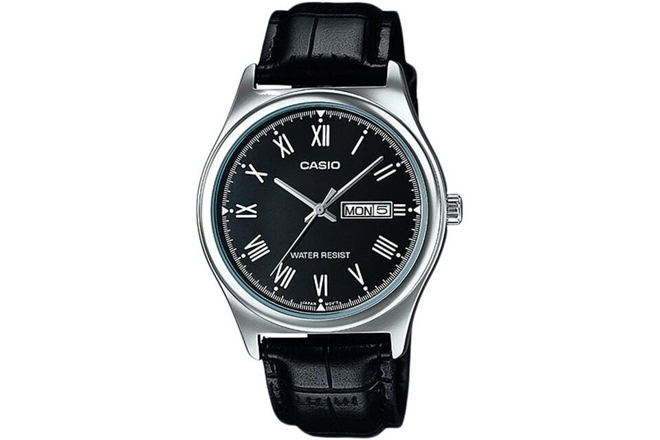 Casio Mtp-V006l-1budf Orologio Uomo Pelle Nero Data Numeri Romani lac