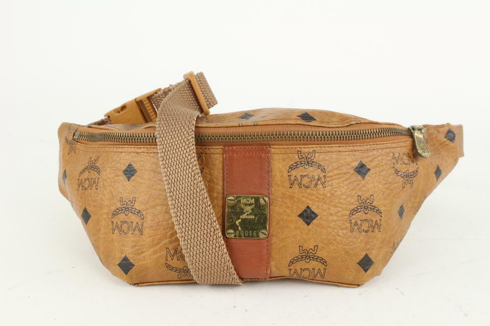 バッグ MCM MONOGRAM LOGO BODY WAIST BAG PORCH MCM Cognac Monogram Visetos Belt Bag Fanny Pack Waist Pouch