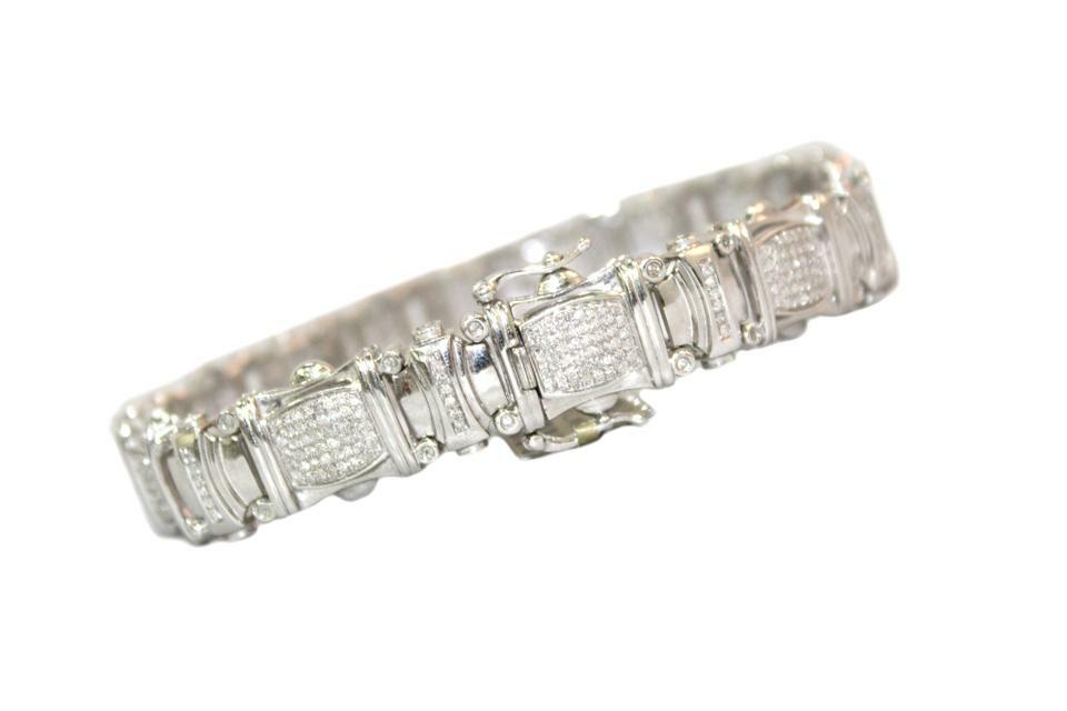 Pre-owned Online0369 3.48 Ct Round Cubic Zirconia Mens Designer Link Bracelet In 925 Over Silver In Black