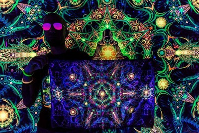 Blacklight Aktive Kulisse Wandteppich Kunstwerk UV Active Bohemian Wall...