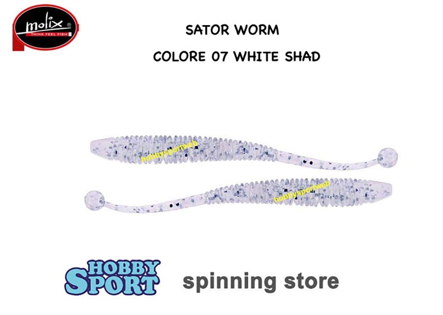 MOLIX SATOR WORM 5" COL 07 WHITE SHAD ESCHE SILICONICHE SPINNING BLACK BASS 8 PZ