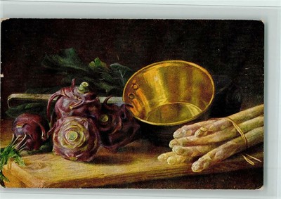 10538056 - Stilleben - Spargel und Gemuese, Messingtopf AK Billing, M. 1918