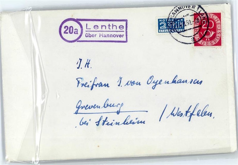 51314650 - 3001 Lenthe Landpoststempel, Notopfer Region Hannover Lkr