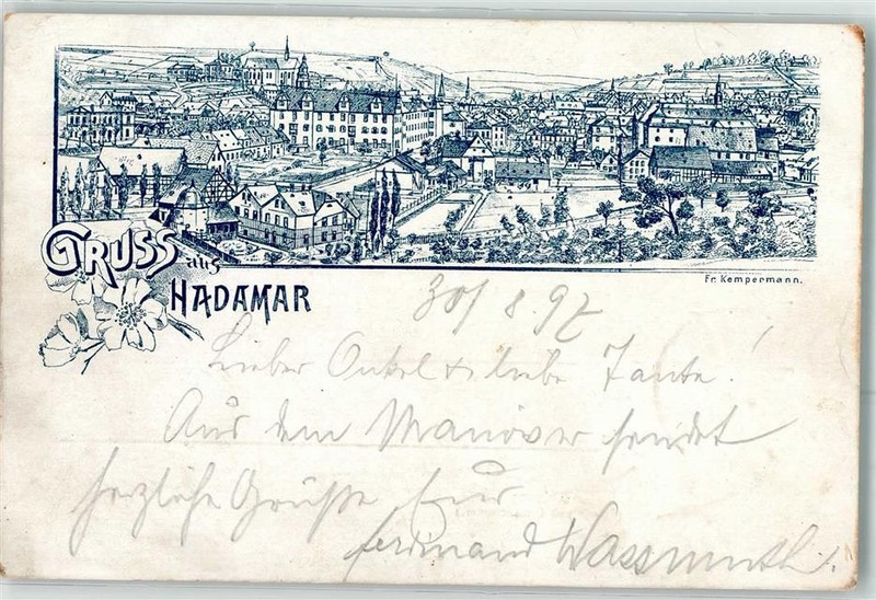 13482991 - 6253 Hadamar Sign. Fr. Kempermann Vorlaeufer 1897 Gebrauchsspuren