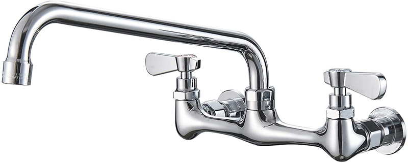 Kitchen Faucet Wall Mount with 12 Inch Swivel Spout 8&Prime; Center Commercial Sink 2-
