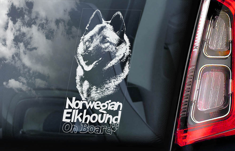 Norwegian Elkhound Car Sticker, Norsk Elghund Dog Window Sign Decal Gift