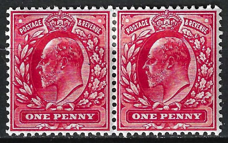 GB SG219 KEVII 1902 1d Scarlet, Pair, Mounted Mint