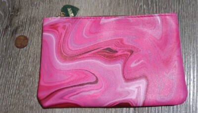Ipsy Glam PINK MARBLE PAINT Valentine BAG ONLY Zipper Pouch New Small Gold