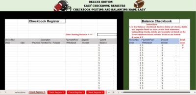 Checkbook Register Excel Spreadsheet + FREE Budget Template See Descrip Football