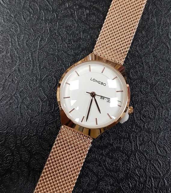 Orologio Polso Longbo Uomo Analogico Quarzo Fashion Maglia Milano Rosa lac