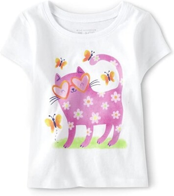 NEW White TCP The Children's Place Pink Kitty Cat & Butterfly Tee Shirt 4T NWT