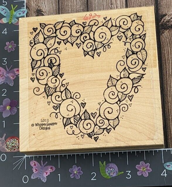Whipper Snapper Designs Hearts Roses Flower Heart Shape Rubber Stamp #K15
