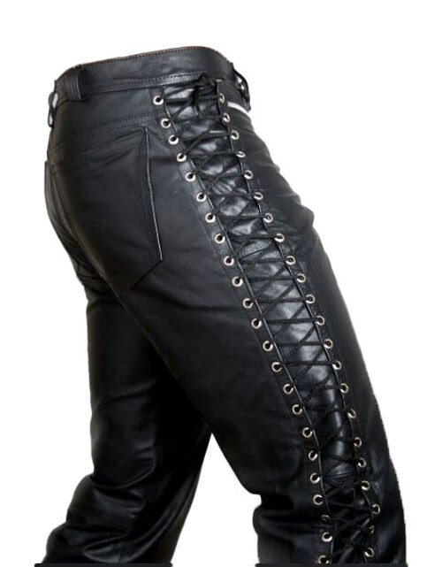 パンツ Lee riders black leather straight pants Men's Genuine Leather Pants 5 Pockets Black Leather