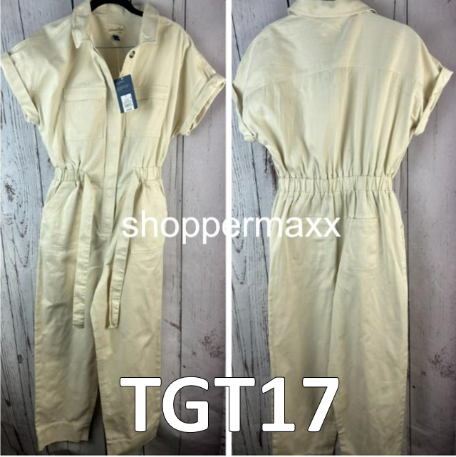 WOMEN'S SHORT SLEEVE BUTTON-FRONT BOILERSUIT - UNIVERSAL THREAD, CREAM, Size- 2